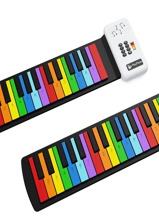 DERIKO Rainbow Roll Up Piano, 49-Key Flexible Electronic Keyboard with Built-in Speaker, 47 Tones, Portable Educational Music Toy for Kids, Birthday and Holiday Gift (1) - Image 1